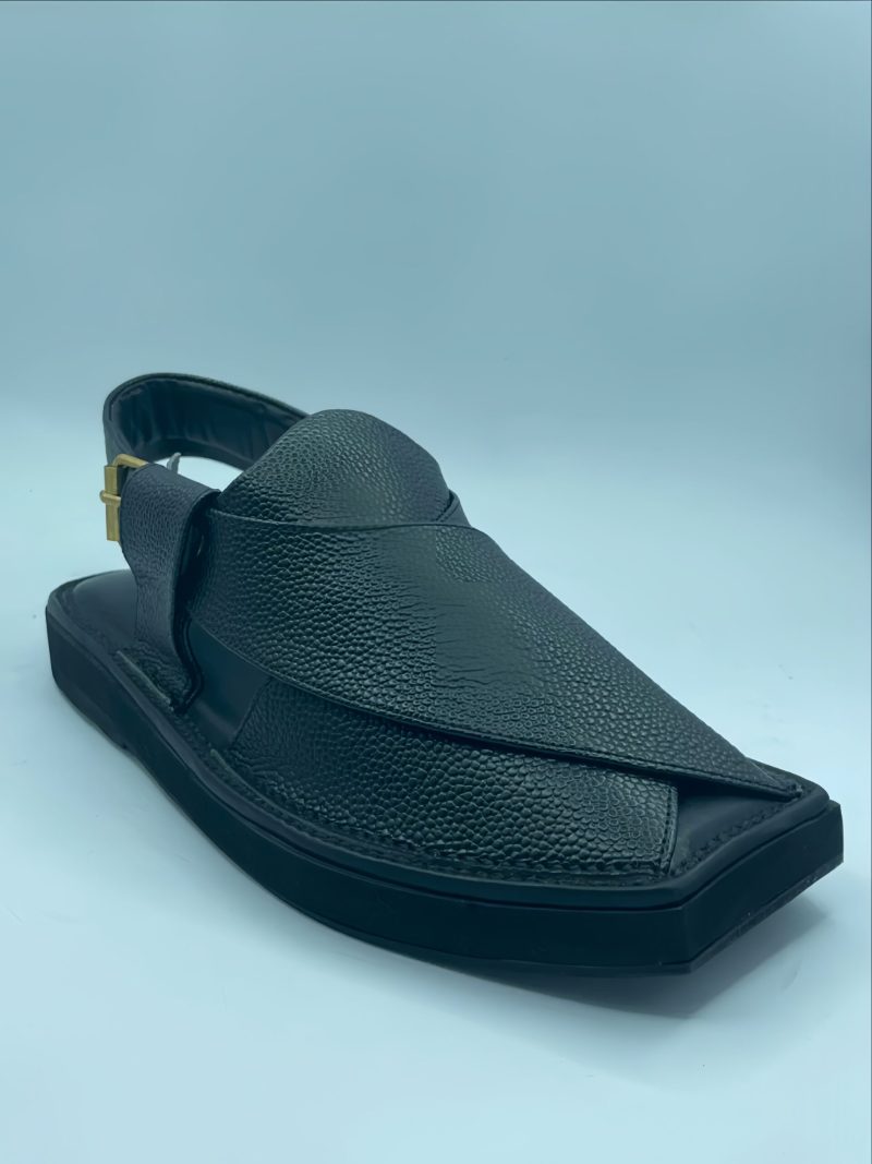 Black Dotted Kaptaan Chappal - Image 2