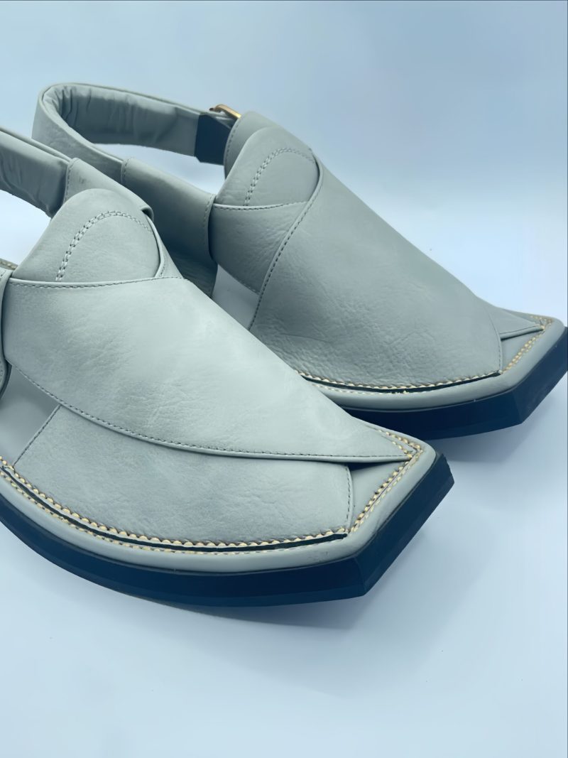 Gray Suede Peshawari Kaptaan Chappal - Image 4