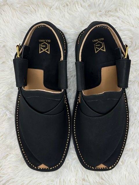 Black Kaptaan Leather Pack Chappal