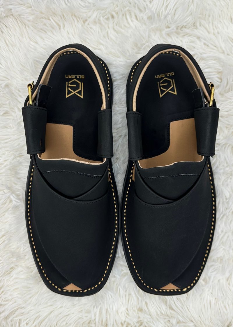 Black Kaptaan Leather Pack Chappal