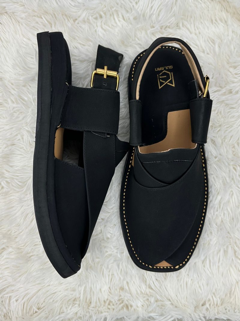 Black Kaptaan Leather Pack Chappal - Image 3