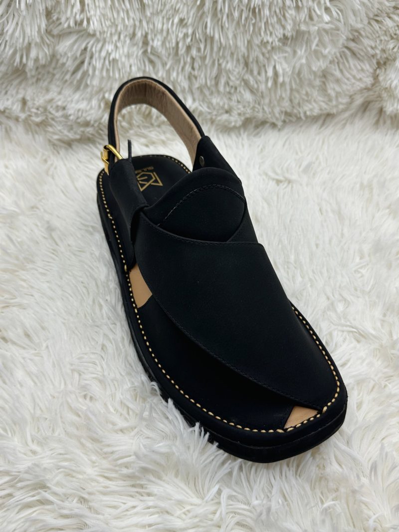 Black Kaptaan Leather Pack Chappal - Image 4