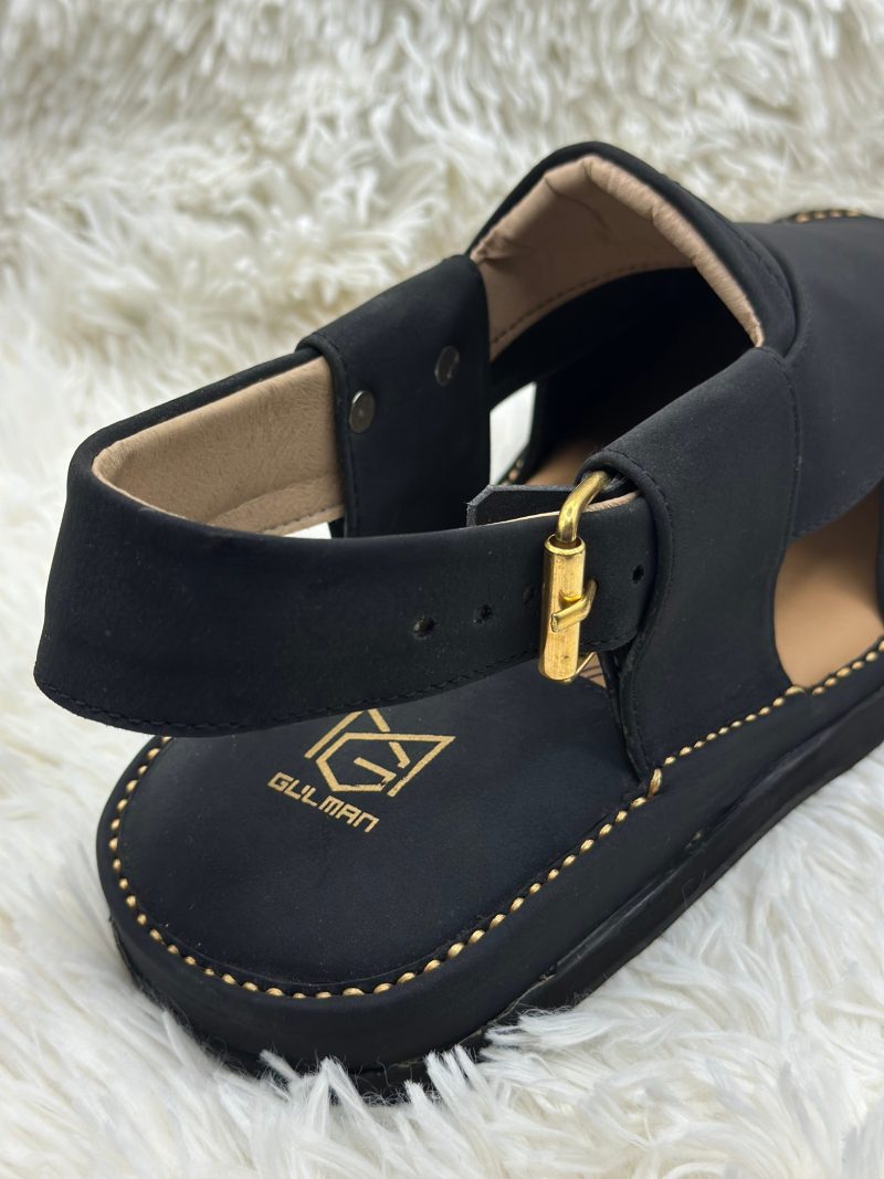 Black Kaptaan Leather Pack Chappal - Image 8